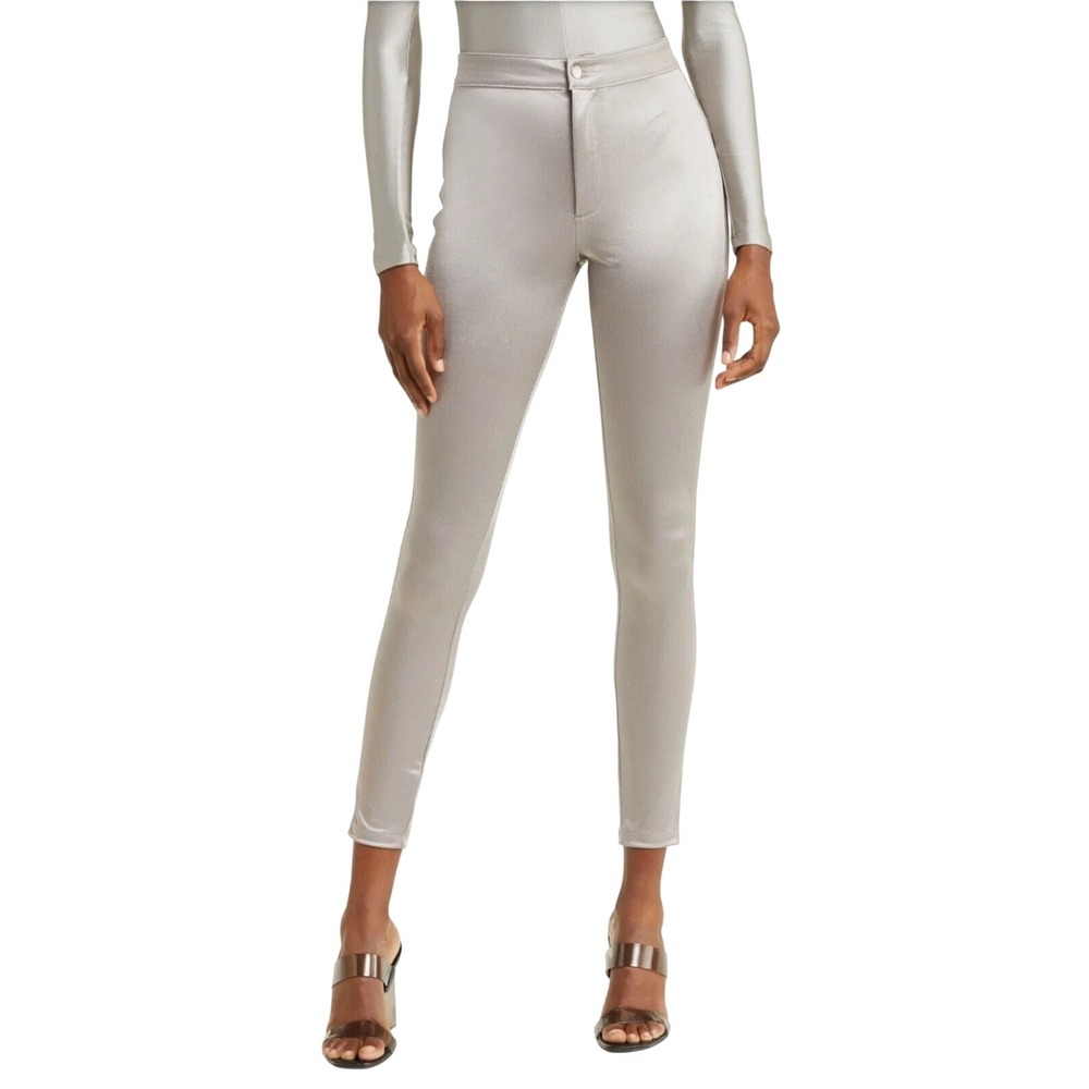 Skims Disco Skinny High Rise Pants In Metallic Silver Sz L